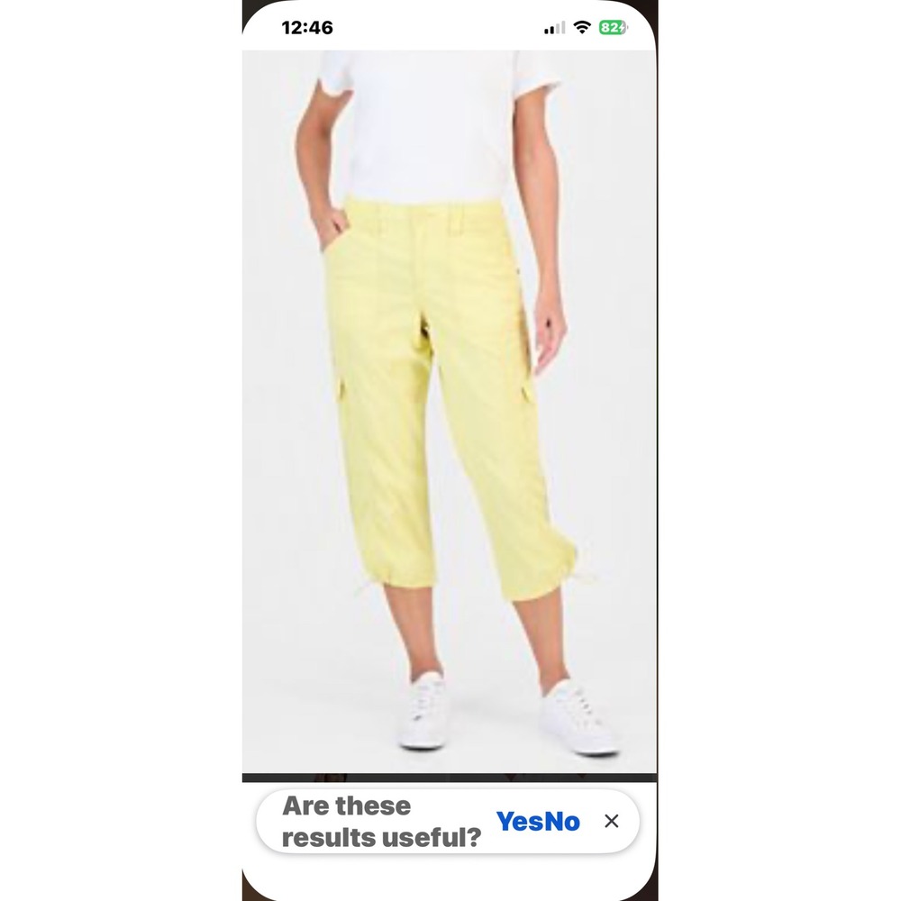 Style & Co‎ Petite Yellow Cargo Capri Pants Women 14P Stretch Cropped Utility